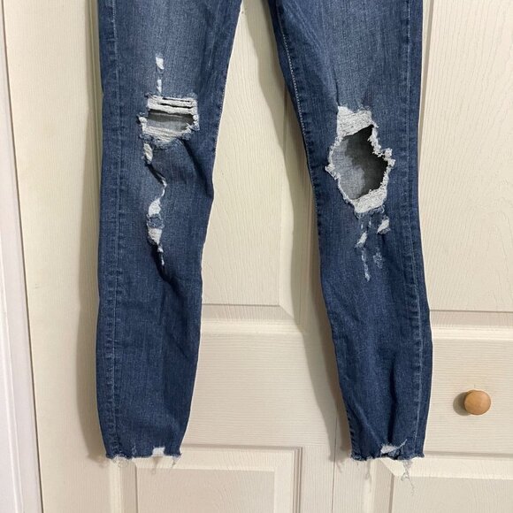 H&M &Denim Womens Dark Distressed Raw Hem Super Skinny High Waist Ankle Jeans 27 - Picture 4 of 9